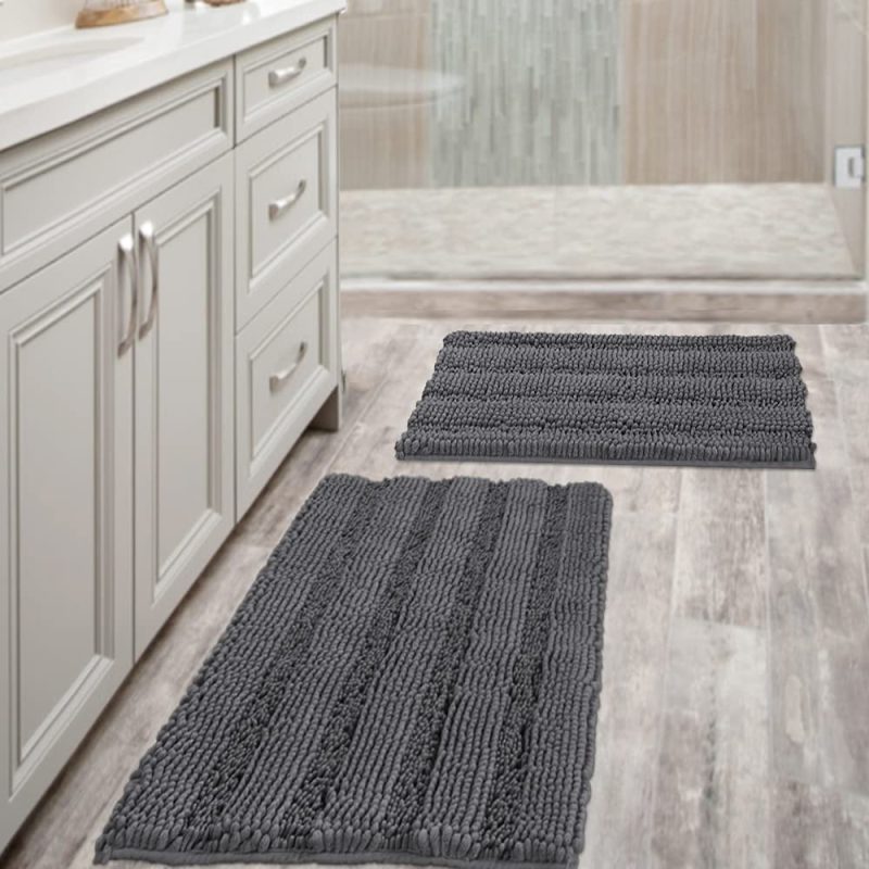 Home Décor |  Extra Thick Striped Bath Rugs For Bathroom Anti-Slip Bath Mats Soft Plush Chenille Yarn Shaggy Mat Living Room Bedroom Mat Floor Water Absorbent Bath Bath