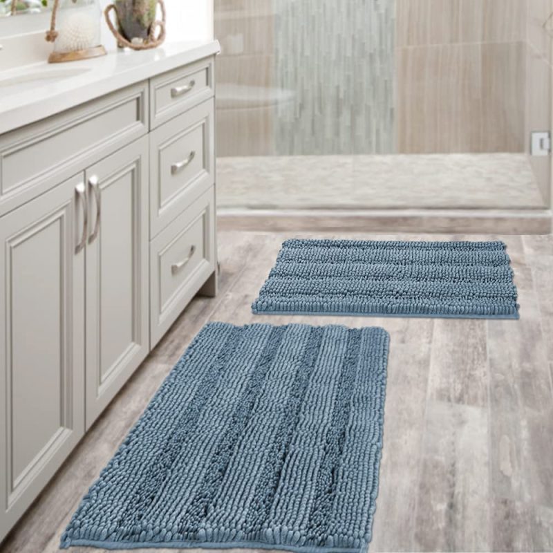 Home Décor |  Extra Thick Striped Bath Rugs For Bathroom Anti-Slip Bath Mats Soft Plush Chenille Yarn Shaggy Mat Living Room Bedroom Mat Floor Water Absorbent Bath Bath