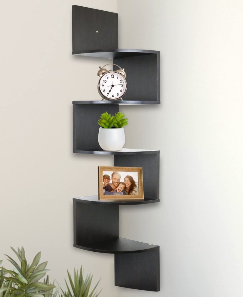 Home Décor |  Greenco 5 Tier Wall Mount Corner Shelves Espresso Finish , 7.75" L X 7.75" W X 48.5" H. Home Décor Espresso