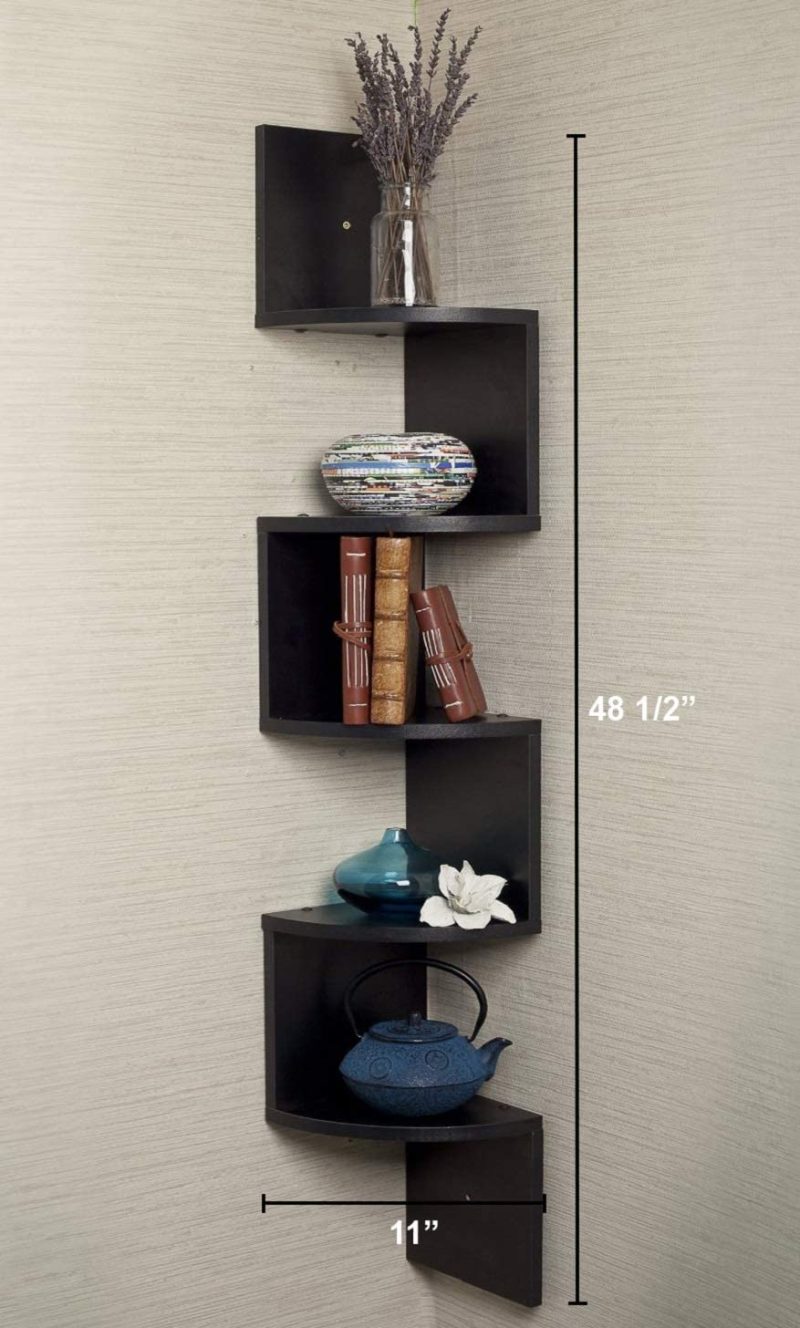 Home Décor |  Greenco 5 Tier Wall Mount Corner Shelves Espresso Finish , 7.75" L X 7.75" W X 48.5" H. Home Décor Espresso