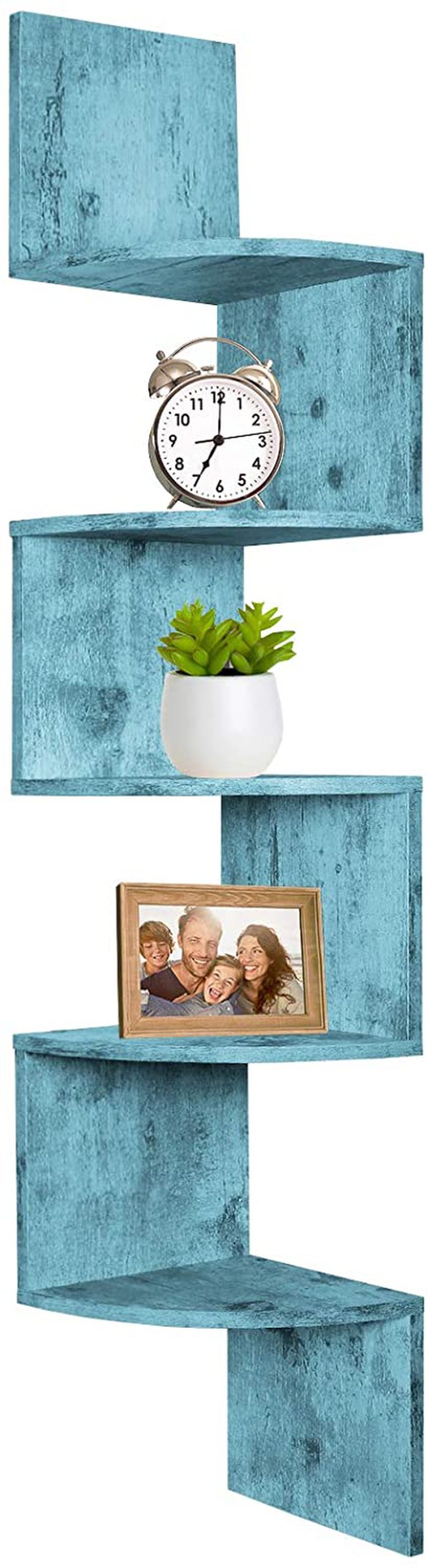 Home Décor |  Greenco 5 Tier Wall Mount Corner Shelves Rustic Blue Finish, 7.75" L X 7.75" W X 48.5" H. Home Décor Greenco