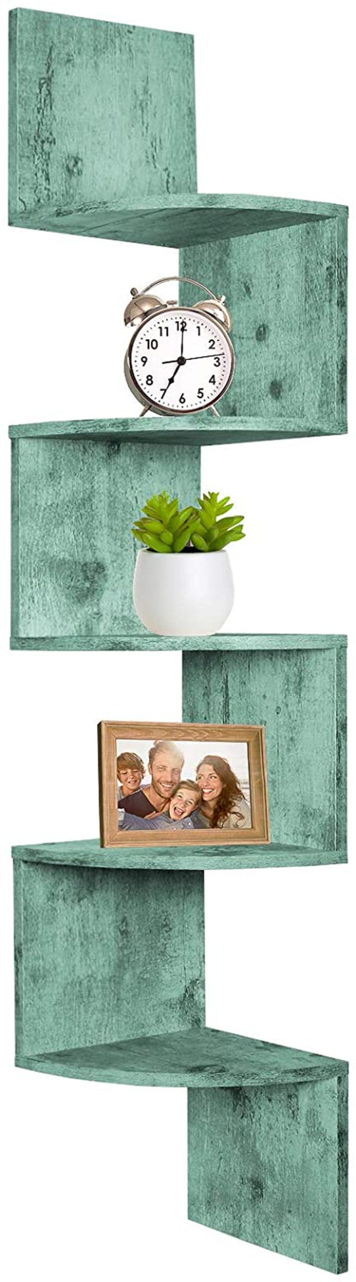 Home Décor |  Greenco 5 Tier Wall Mount Corner Shelves Rustic Turquoise Finish, 7.75" L X 7.75" W X 48.5" H. Home Décor Greenco