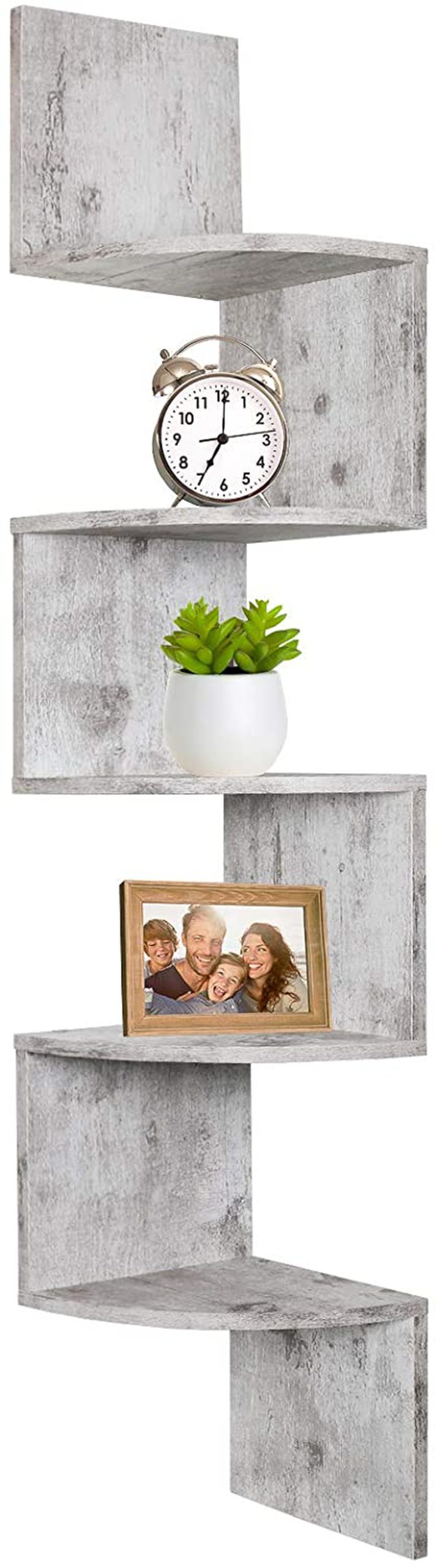 Home Décor |  Greenco 5 Tier Wall Mount Corner Shelves Rustic White Finish, 7.75" L X 7.75" W X 48.5" H. Home Décor Greenco