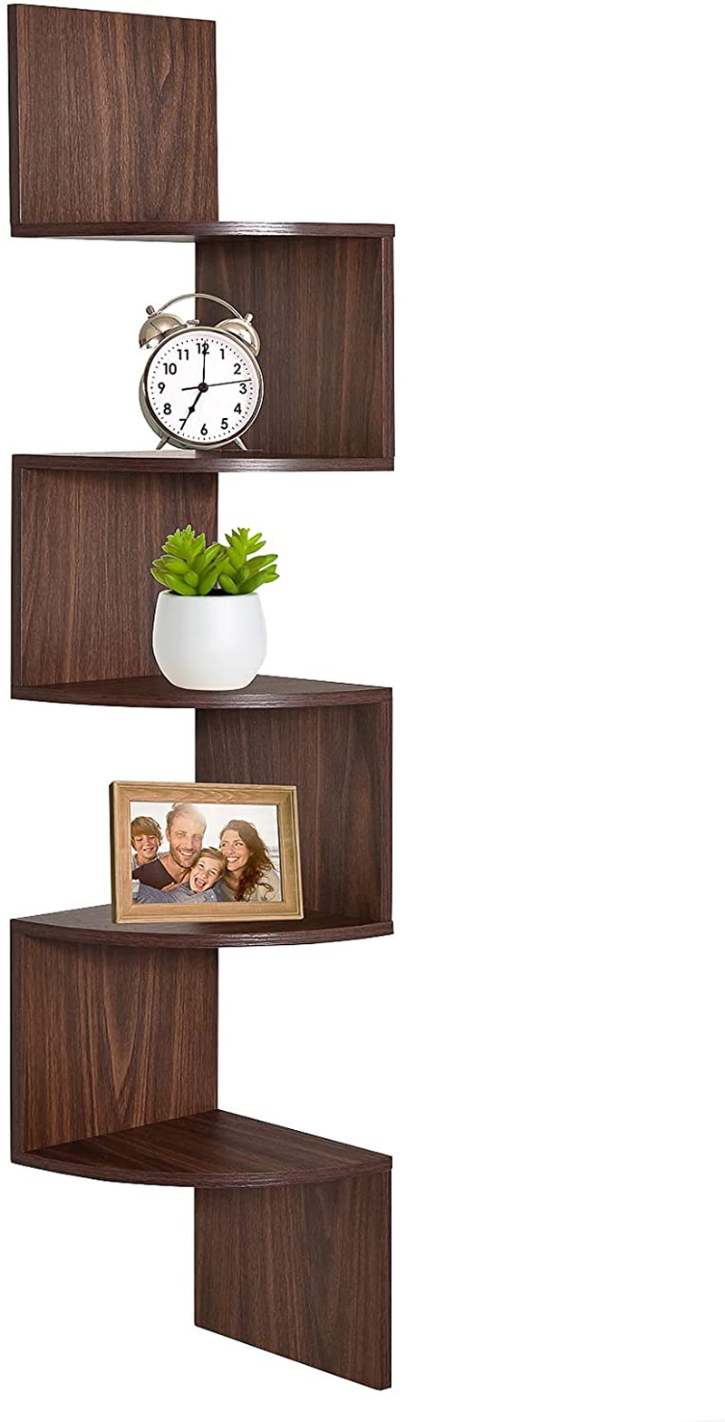 Home Décor |  Greenco Grc2920 5 Tier Wall Mount Corner Shelves Walnut Finish Home Décor Greenco