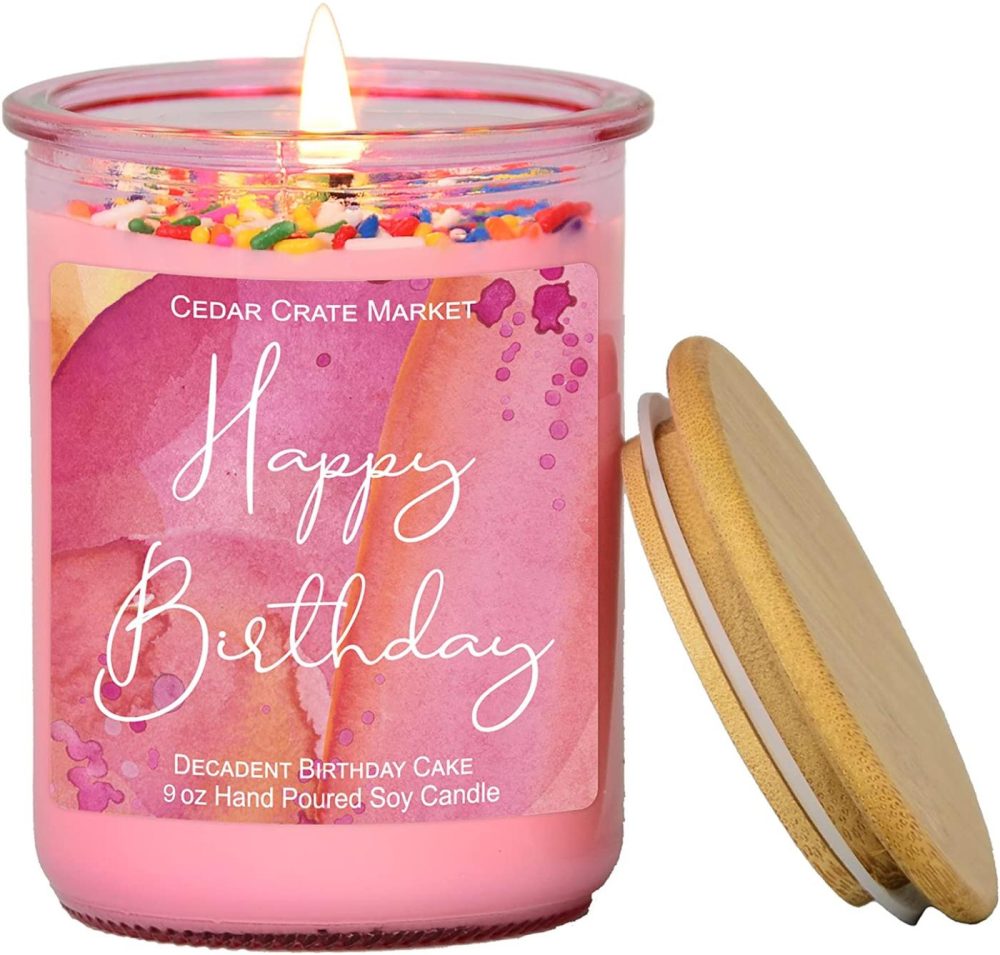 Home Décor |  Happy Birthday Candle- Pink Jar, Sprinkles, Birthday Cake Scented Candles For, Girlfriend, Best Friends, Female, Buttercream Vanilla Cake, Friendship Gift For Mom, Sister, Aunt, Coworker, Boss Home Décor Blue