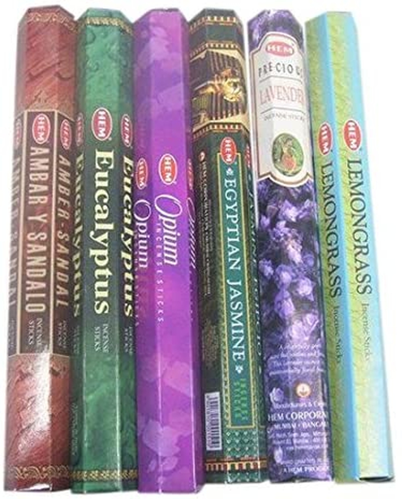 Home Décor |  Hem Assorted Best Sellers Incense Sticks Pack Of 6 – 120 Sticks, Fragrance – Lemongrass, Lavender, Egyptian Jasmine, Ambar Sandalo, Opium, Eucalyptus Home Décor HEM Collection