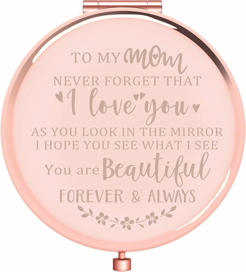 Home Décor |  I Love You Mom, Rose Gold Compact Mirror Presents For Mom Home Décor Daughter Wedding