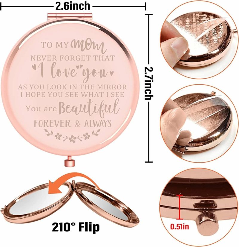 Home Décor |  I Love You Mom, Rose Gold Compact Mirror Presents For Mom Home Décor Daughter Wedding