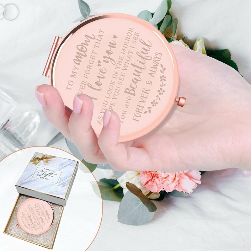 Home Décor |  I Love You Mom, Rose Gold Compact Mirror Presents For Mom Home Décor Daughter Wedding