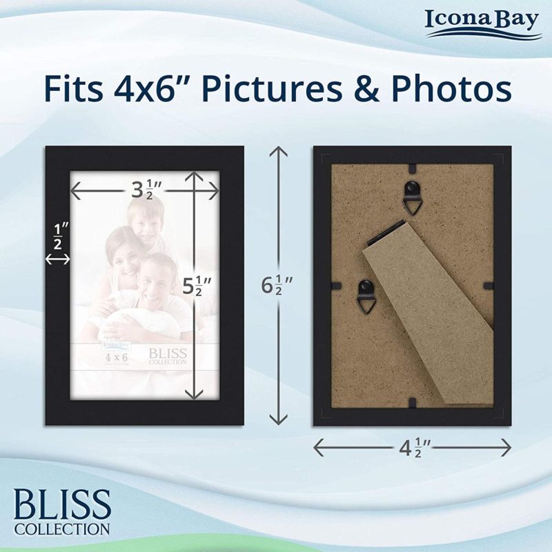 Home Décor |  Icona Bay 4X6 Picture Frames (Black, 12 Pack), Modern Style Wood Composite Frames Table Top Or Wall Mount, Bliss Collection Home Décor black