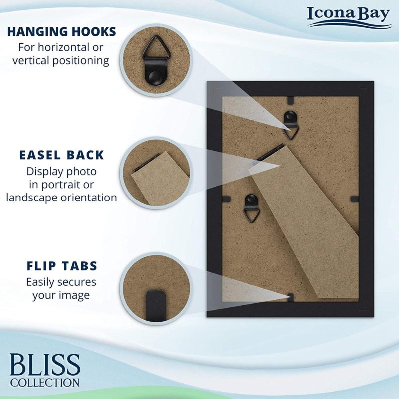 Home Décor |  Icona Bay 4X6 Picture Frames (Black, 12 Pack), Modern Style Wood Composite Frames Table Top Or Wall Mount, Bliss Collection Home Décor black