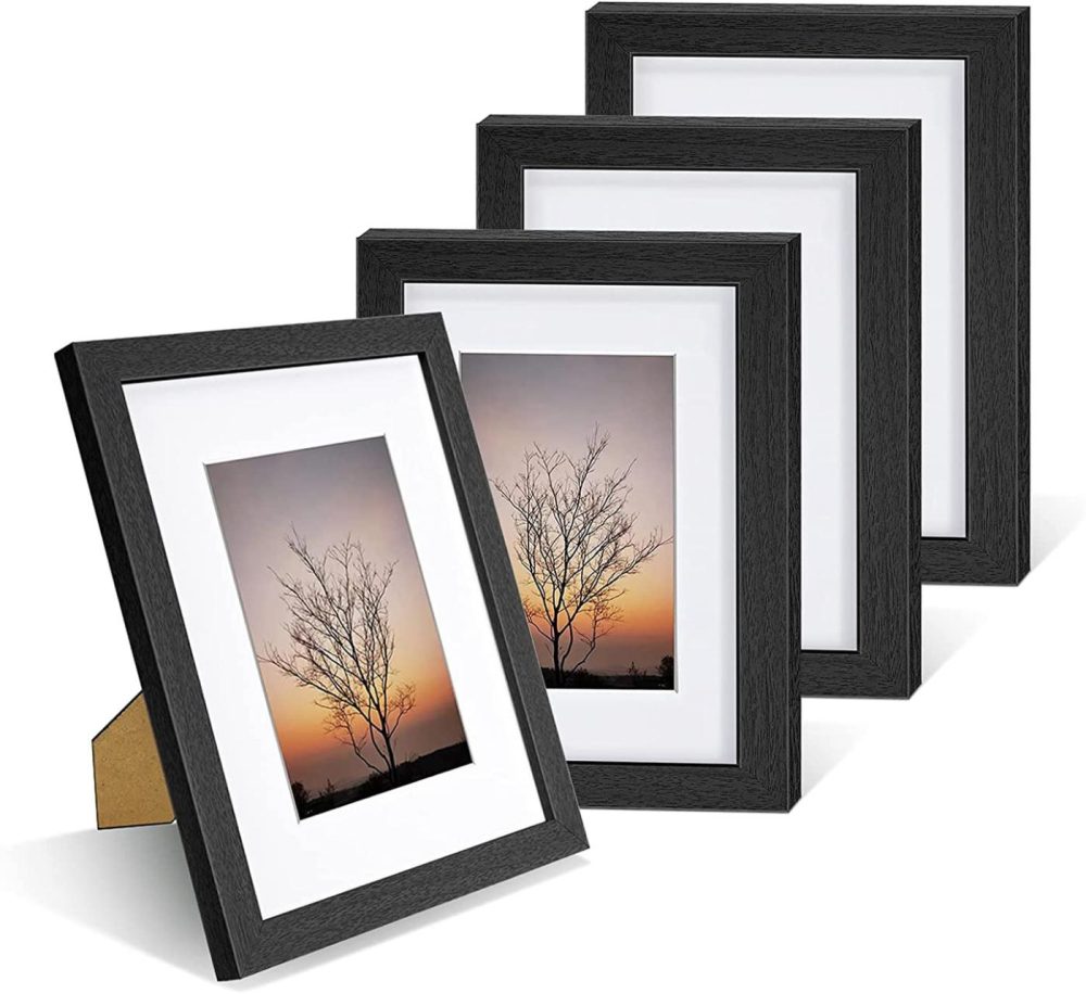 Home Décor |  Nacial Picture Frames 5X7 Inch Set Of 4, Black Photo Frame With Wood Grain, Display 4X6 Photo With Mat, Display 5X7 Photo Without Mat , Picture Frames Collage For Wall Or Tabletop Home Décor black