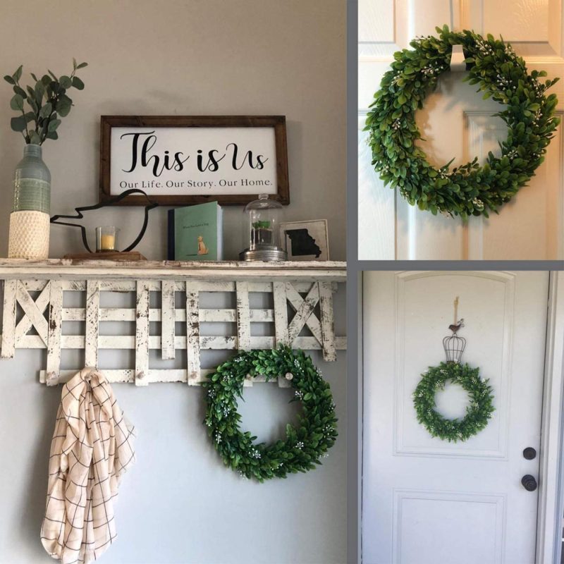 Home Décor |  Palmhill 16 Inch Wreath Front Door, Artificial Plastic Green Leaf Lavender Wreath With Bow Spring Farmhouse Hoop Wreath Greenery Garland For For Father’s Day Home Kitchen Office Wall Window All-Season Education & Crafts Education & Crafts