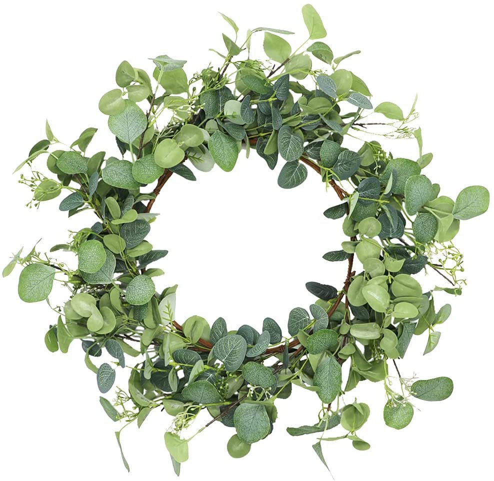 Home Décor |  Palmhill Spring Wreaths, 18" Artificial Door Wreath With Eucalyptus Leaves And Little Berry Garland For Front Door Farmhouse Wreath Greenery For Spring Father’s Day Festival Wall Indoor Outdoor Décor Home Décor Home Décor