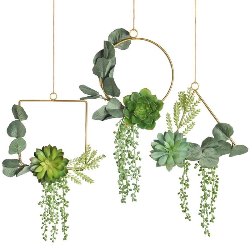 Home Décor |  Pauwer Metal Floral Hoop Wreath Set Of 3 Artificial Sunflower Wall Hanging Hoop Garland Metal Ring Floral Wedding Wreath With Eucalyptus Garland For Nursery Wall Wedding Decor Home Décor Home Décor