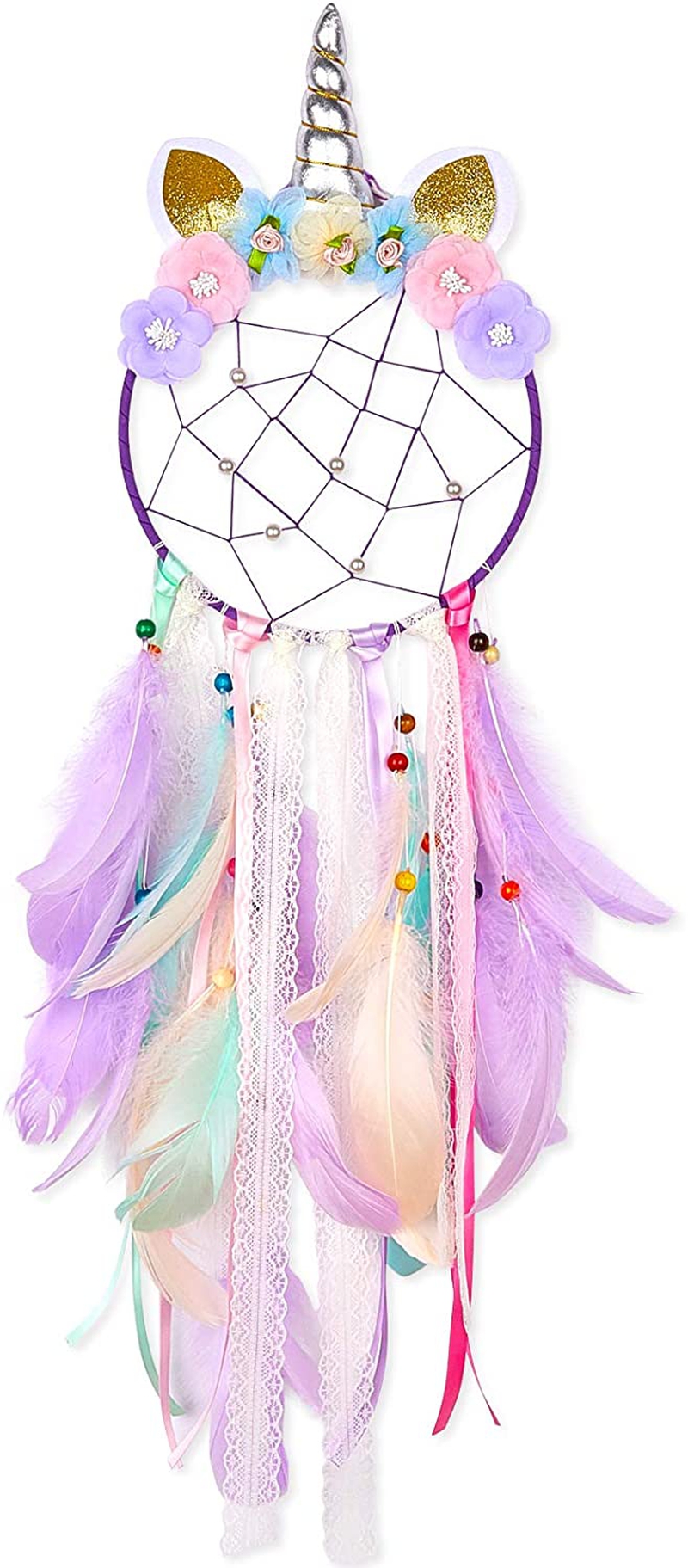 Home Décor |  Qtgirl Dream Catchers For Kids Unicorn Dream Catcher Feather Wall Decor For Girls Bedroom Flower Wall Hanging Decoration Flower Dream Catcher Home Décor Dark Purple