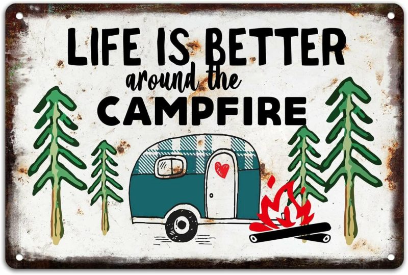 Home Décor |  Rustic Camper Metal Tin Sign For Friend Rv Camping Around The Campfire 8X5.5 Inch Tin Sign Home Décor Home Décor