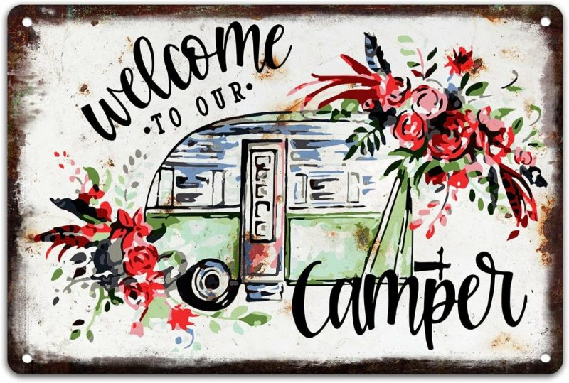 Home Décor |  Rustic Camper Metal Tin Sign For Friend Rv Camping Around The Campfire 8X5.5 Inch Tin Sign Home Décor Home Décor