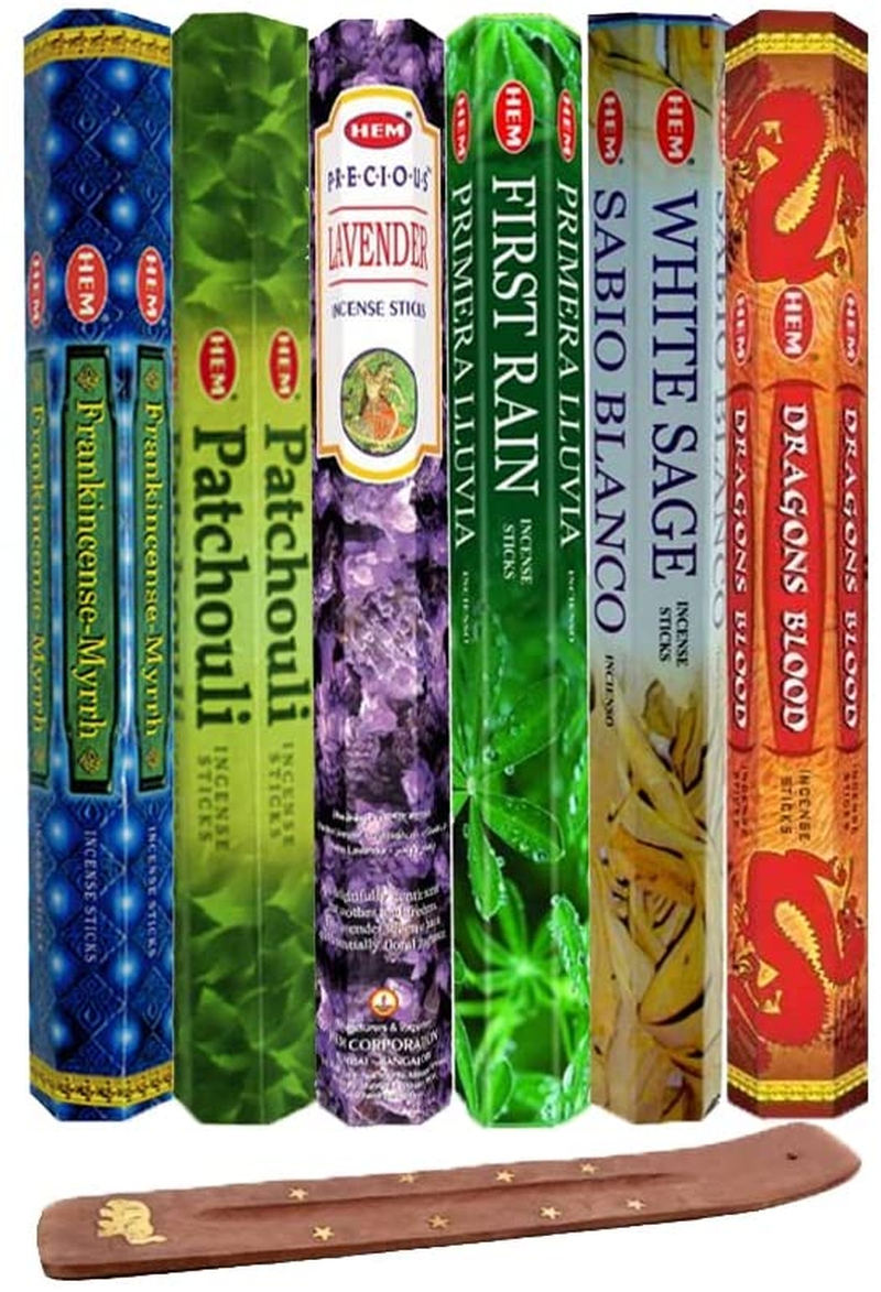 Home Décor |  Six Most Popular Hem Incense Scents Of All Time, 120 Sticks Total, With Free Burner – 20 Sticks Each Of Dragon S Blood, Frankincense & Myrrh, Patchouli, Precious Lavender, First Rain, And White Sage Home Décor Home Décor