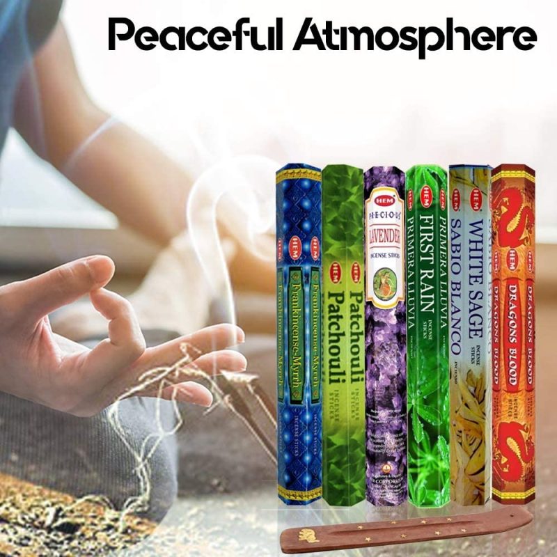 Home Décor |  Six Most Popular Hem Incense Scents Of All Time, 120 Sticks Total, With Free Burner – 20 Sticks Each Of Dragon S Blood, Frankincense & Myrrh, Patchouli, Precious Lavender, First Rain, And White Sage Home Décor Home Décor