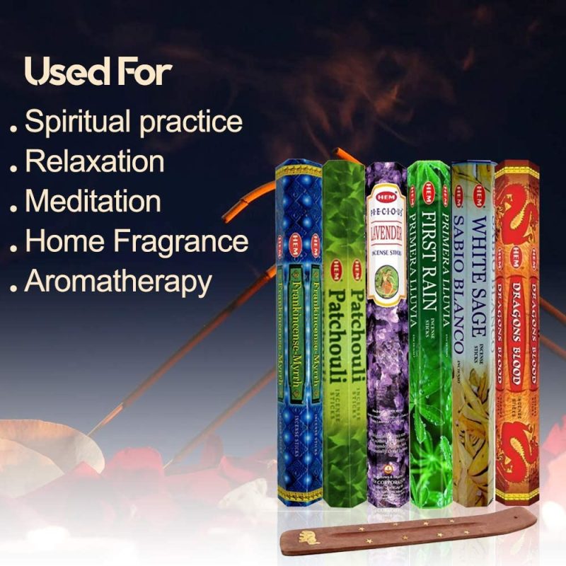 Home Décor |  Six Most Popular Hem Incense Scents Of All Time, 120 Sticks Total, With Free Burner – 20 Sticks Each Of Dragon S Blood, Frankincense & Myrrh, Patchouli, Precious Lavender, First Rain, And White Sage Home Décor Home Décor