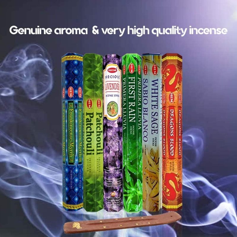 Home Décor |  Six Most Popular Hem Incense Scents Of All Time, 120 Sticks Total, With Free Burner – 20 Sticks Each Of Dragon S Blood, Frankincense & Myrrh, Patchouli, Precious Lavender, First Rain, And White Sage Home Décor Home Décor