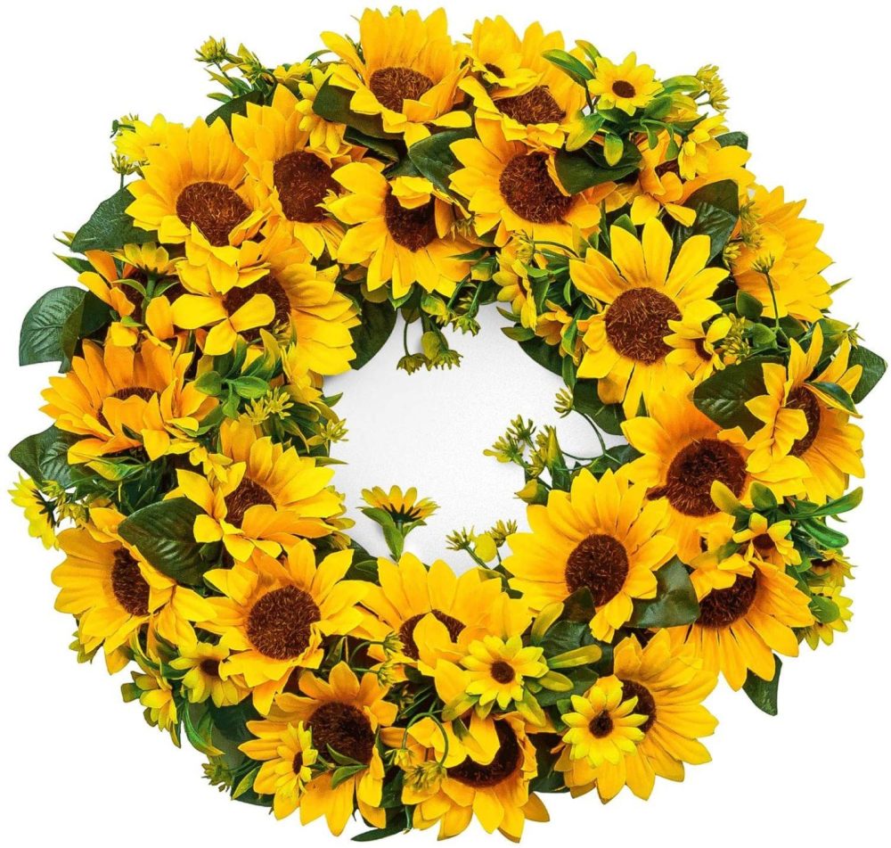 Home Décor |  Souarts 15-16 Inch Sunflower Wreath, Artificial Yellow Sunflower Summer Wreath, Front Door Wreath For Indoor Outdoor, Home Office Wall Wedding Holiday Decor Summer Wreath Education & Crafts C-yellow-sunflower