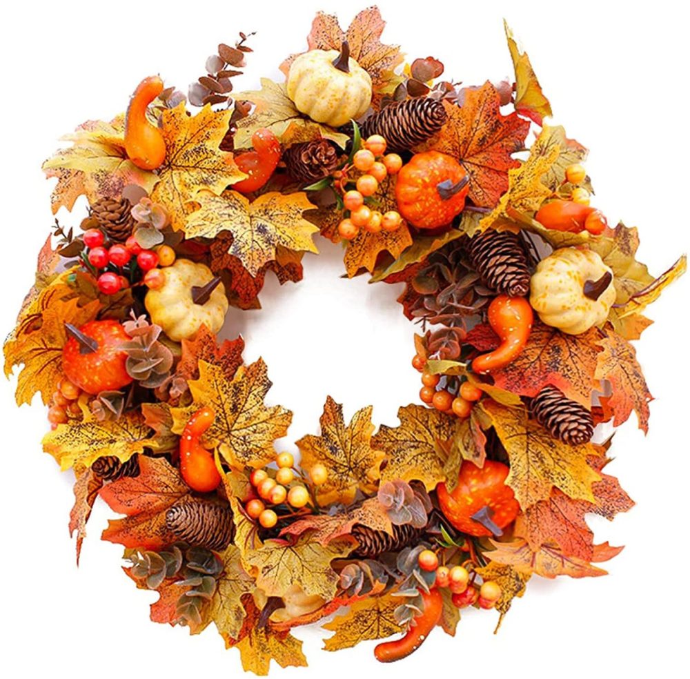 Home Décor |  Souarts Fall Wreath For Front Door, 19.5" Artificial Fall Door Wreath, Pumpkin Maple Leaves Thanksgiving Wreath Garland, Hanging Wall Wreath For Halloween Thanksgiving Festival Decor Wreath Home Décor Home Décor