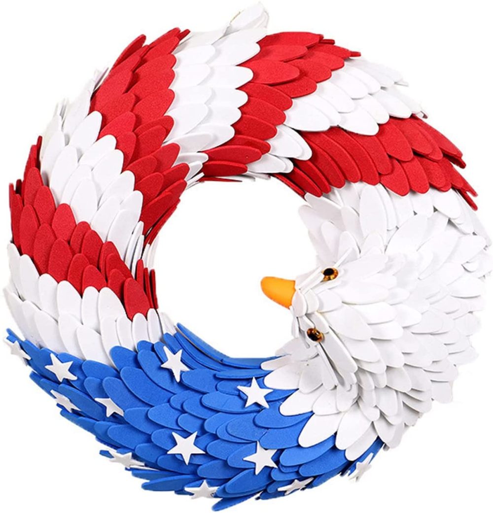 Home Décor |  Souarts Independence Day Wreath, Front Door America Flag Eagle Patriotic Wreath For Indoor Outdoor, Home Office Wall Holiday Independence Day American Flag Wreath Decor Education & Crafts E-blue-american Eagle