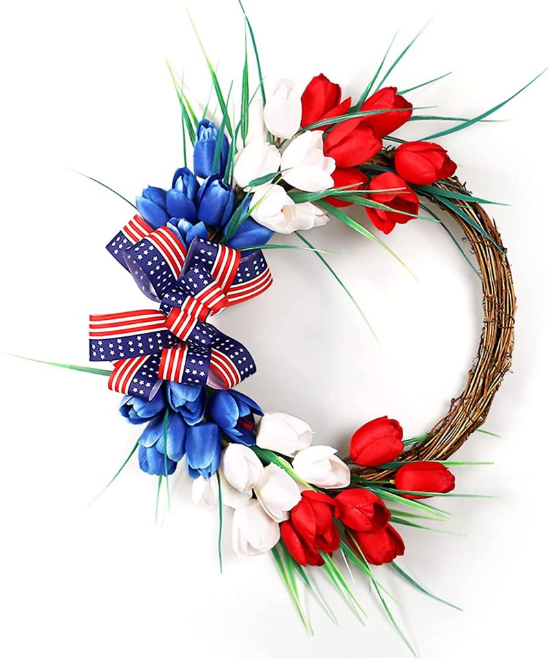 Home Décor |  Souarts Independence Day Wreath, Front Door America Flag Patriotic Tulip Wreath For Indoor Outdoor, Home Office Wall Holiday Independence Day American Flag Wreath Decor Education & Crafts E-blue-independence Day Tulip