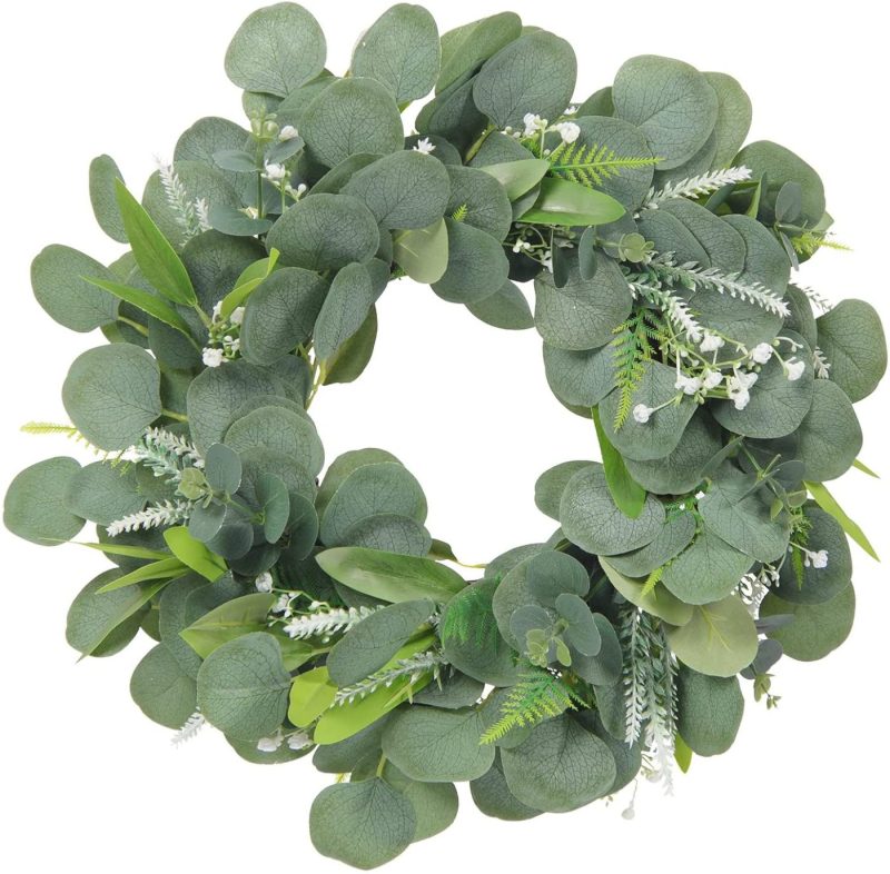 Home Décor |  U’Artlines 18" Artificial Eucalyptus Wreath Spring Front Door Wreath Farmhouse For Indoor Outdoor Home Party Window Wall Decoration (18” Green Wreath) Home Décor Home Décor