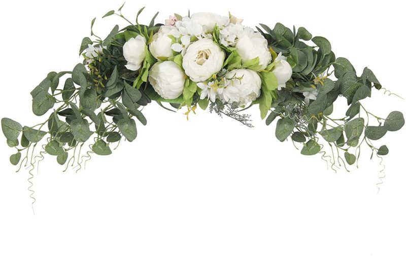 Home Décor |  U’Artlines Floral Swag Artificial Flowers Peony Wreath Handmade Garland For Mirror Home Wedding Party Door Tabletop Decoration (31” White Peony) Home Décor Home Décor