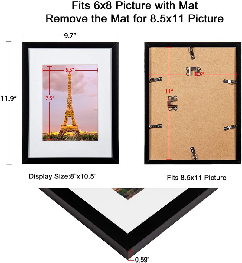 Home Décor |  Upsimples 11X14 Picture Frame Set Of 3,Made Of High Definition Glass For 8X10 With Mat Or 11X14 Without Mat,Wall Mounting Photo Frame Black Home Décor black