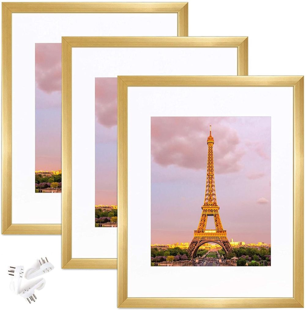 Home Décor |  Upsimples 11X14 Picture Frame Set Of 3,Made Of High Definition Glass For 8X10 With Mat Or 11X14 Without Mat,Wall Mounting Photo Frame Gold Home Décor Gold