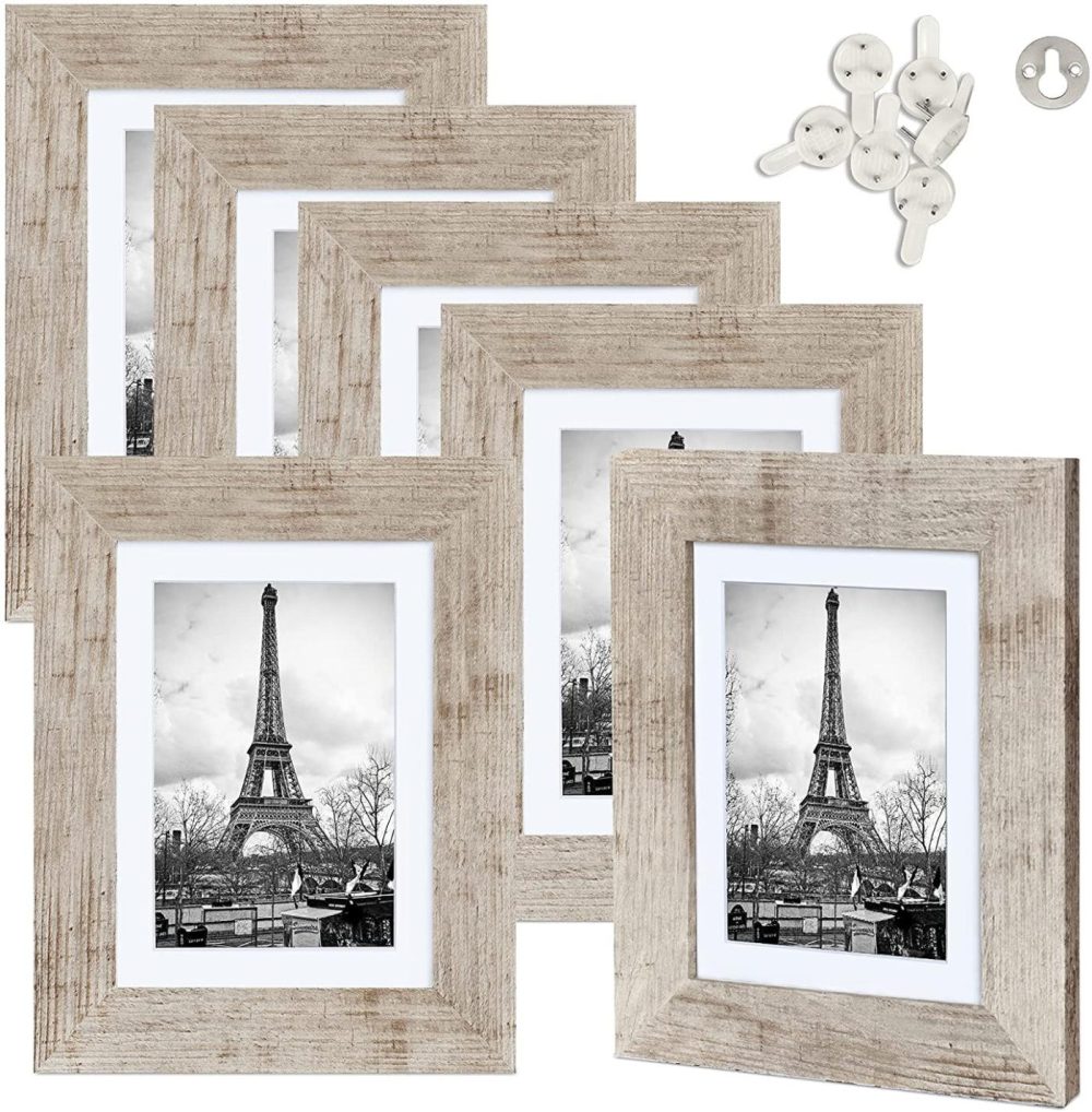 Home Décor |  Upsimples 5X7 Picture Frame Distressed Burlywood With Real Glass,Display Pictures 4X6 With Mat Or 5X7 Without Mat,Multi Photo Frames Collage For Wall Or Tabletop Display,Set Of 6 Home Décor Distressed Burlywood