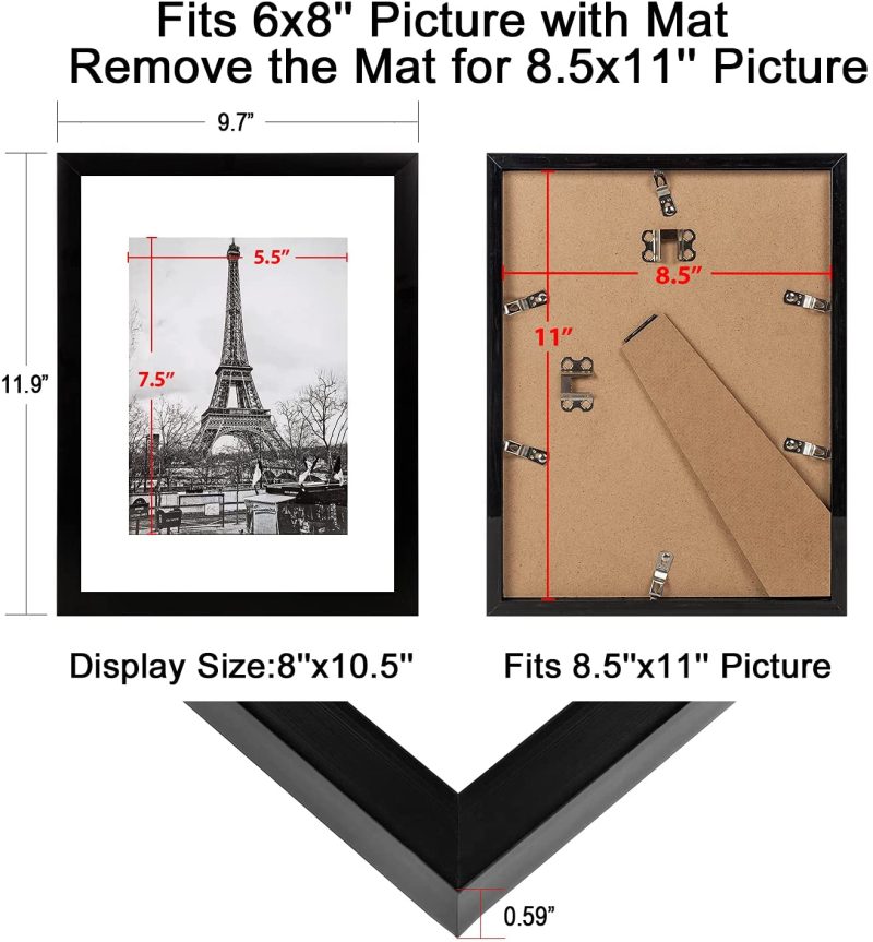 Home Décor |  Upsimples 8.5X11 Picture Frame Set Of 10,Display Pictures 6X8 With Mat Or 8.5X11 Without Mat,Multi Photo Frames Collage For Wall Or Tabletop Display,Black Home Décor black