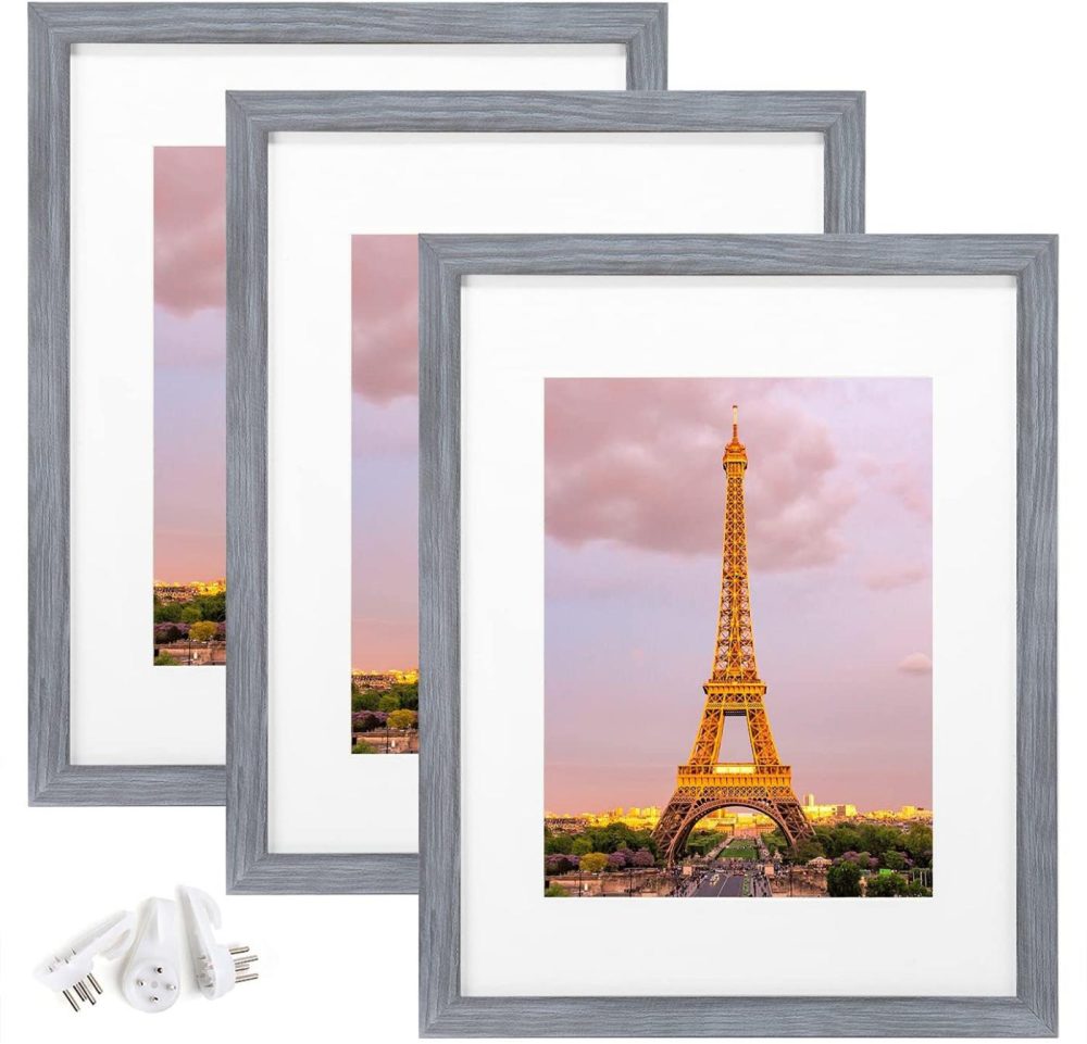 Home Décor |  Upsimples 8.5X11 Picture Frame Set Of 3,Made Of High Definition Glass For 6X8 With Mat Or 8.5X11 Without Mat,Wall Mounting Photo Frame Ash Gray Home Décor Ash Gray