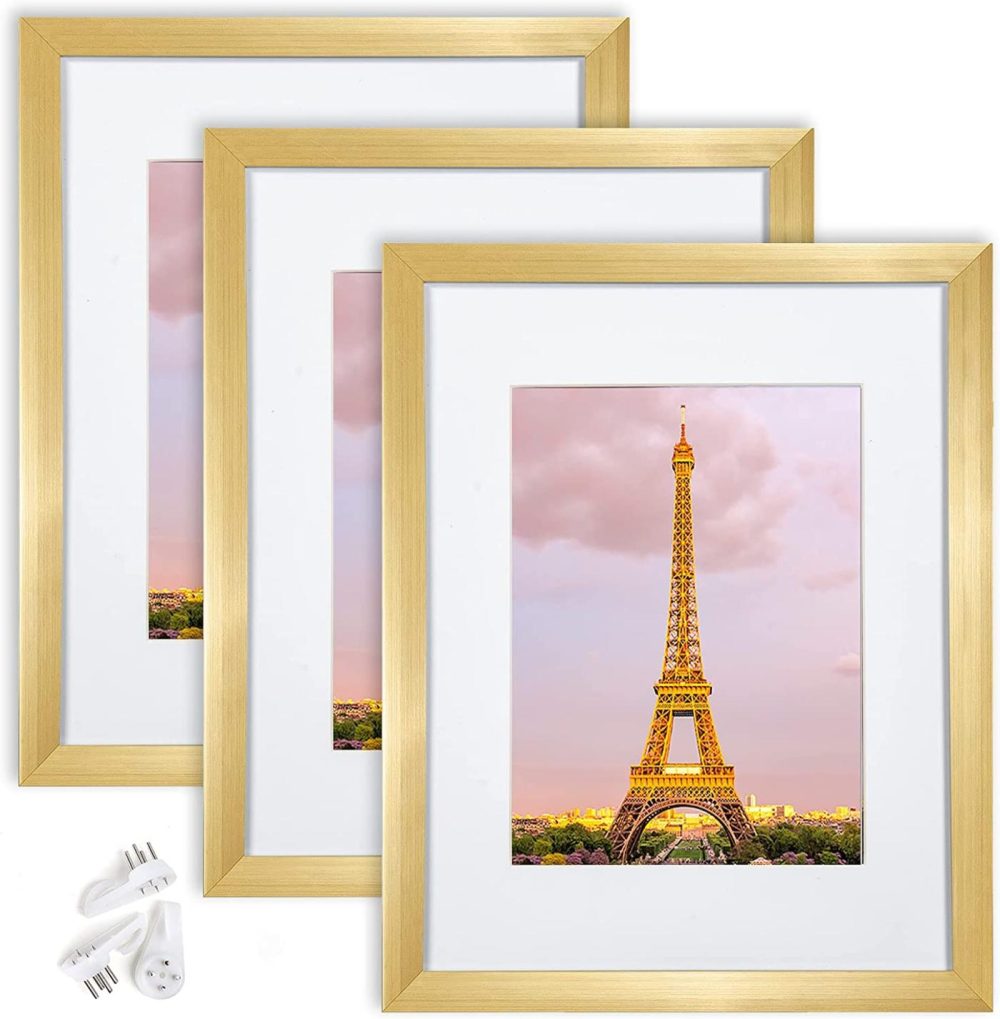 Home Décor |  Upsimples 8.5X11 Picture Frame Set Of 3,Made Of High Definition Glass For 6X8 With Mat Or 8.5X11 Without Mat,Wall Mounting Photo Frame Gold Home Décor Gold