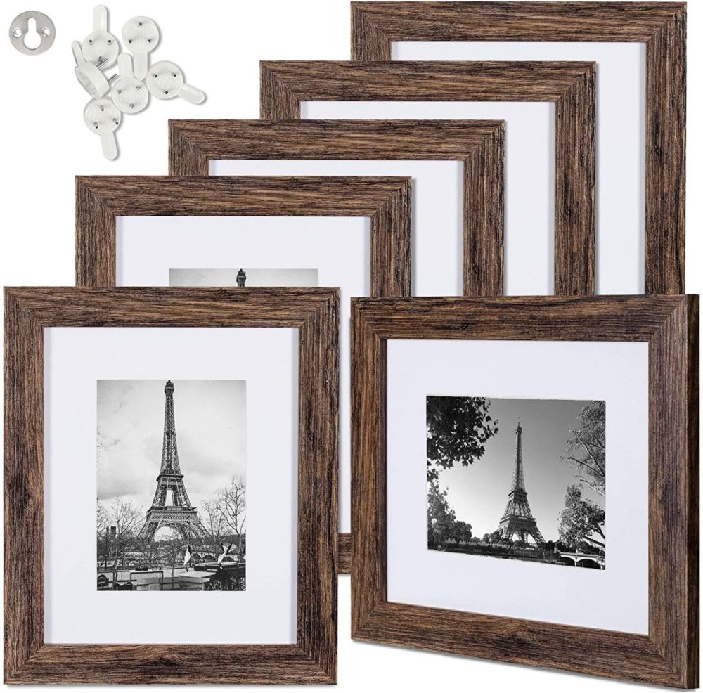 Home Décor |  Upsimples 8X10 Picture Frame Distressed Brown With Real Glass,Display Pictures 5X7 With Mat Or 8X10 Without Mat,Multi Photo Frames Collage For Wall Or Tabletop Display,Set Of 6 Home Décor Distressed Brown