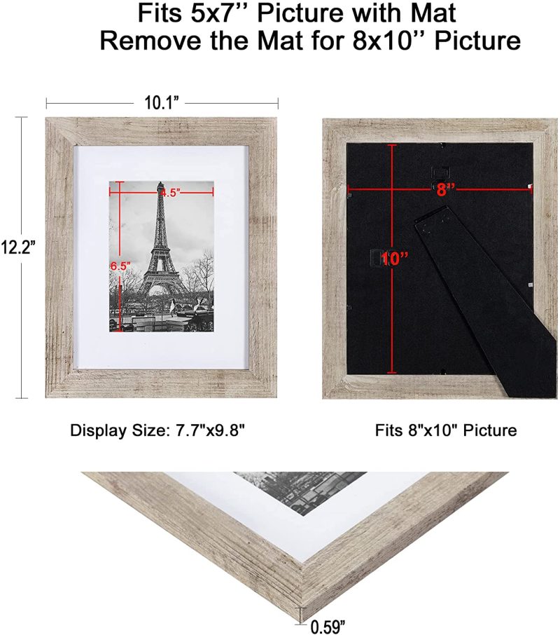 Home Décor |  Upsimples 8X10 Picture Frame Distressed Brown With Real Glass,Display Pictures 5X7 With Mat Or 8X10 Without Mat,Multi Photo Frames Collage For Wall Or Tabletop Display,Set Of 6 Home Décor Distressed Brown