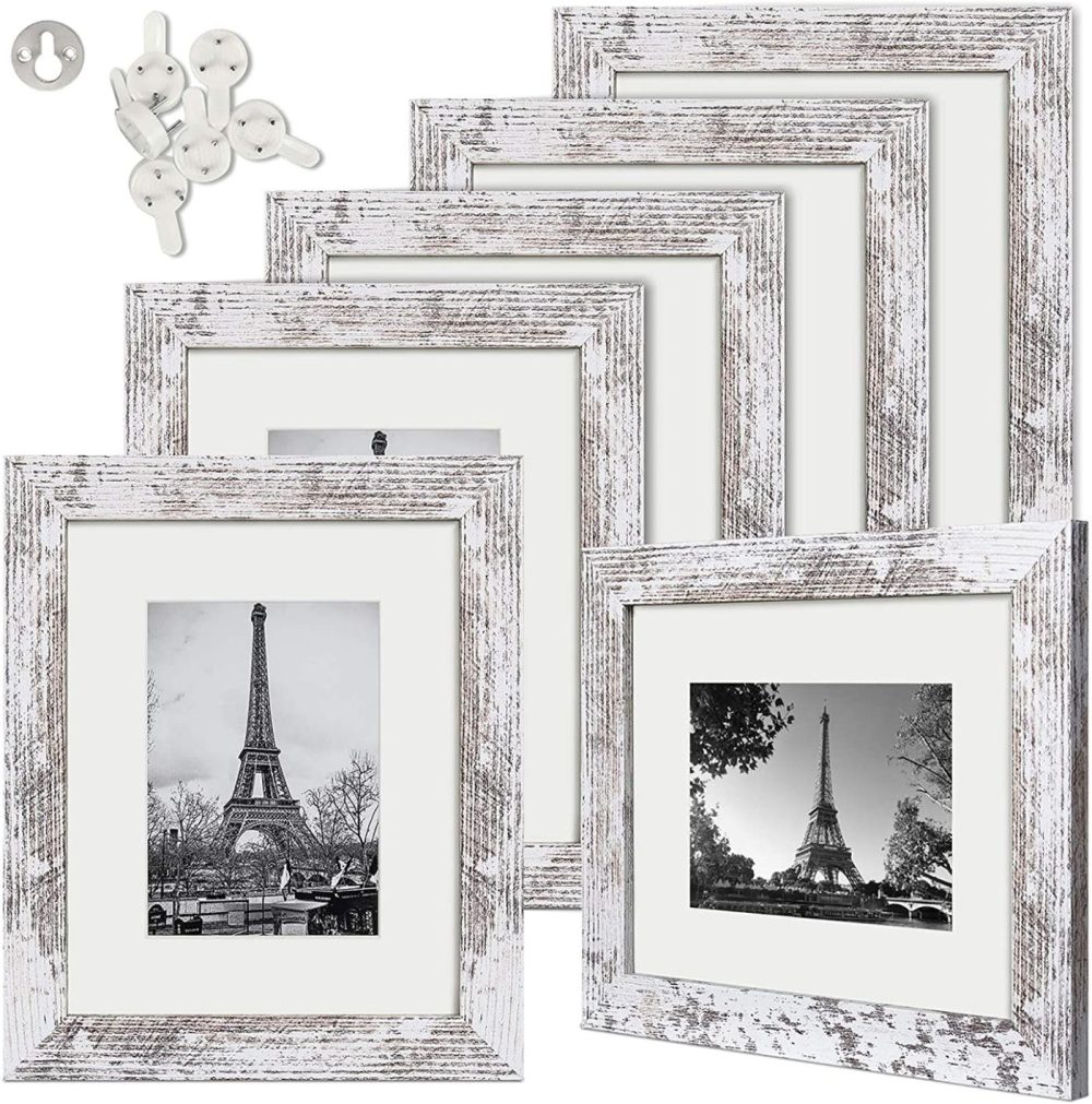 Home Décor |  Upsimples 8X10 Picture Frame Distressed White With Real Glass,Display Pictures 5X7 With Mat Or 8X10 Without Mat,Multi Photo Frames Collage For Wall Or Tabletop Display,Set Of 6 Home Décor Distressed White