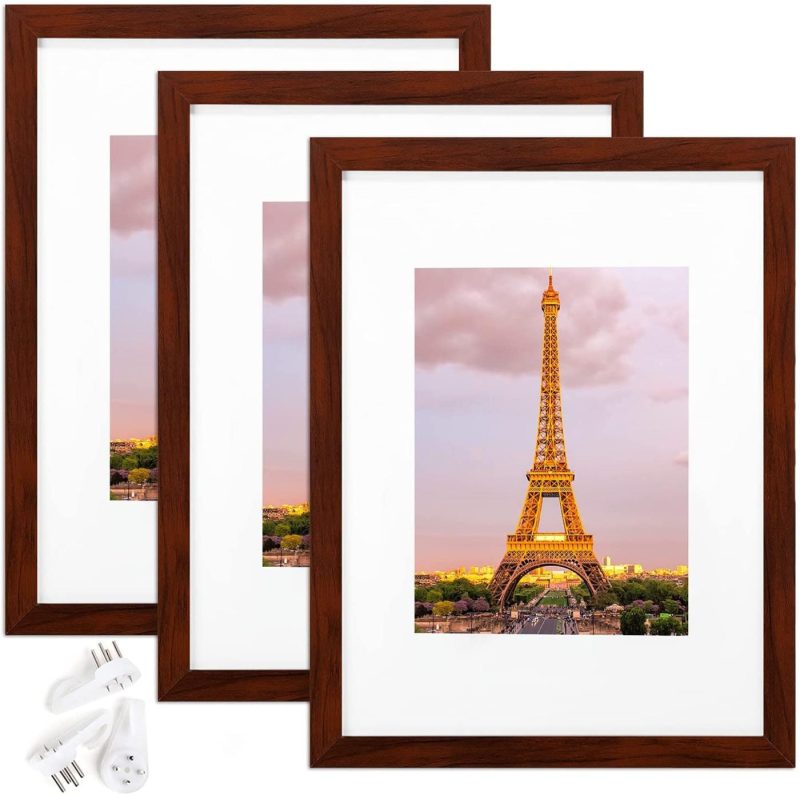 Home Décor |  Upsimples 9X12 Picture Frame Set Of 3,Made Of High Definition Glass For 6X8 With Mat Or 9X12 Without Mat,Wall Mounting Photo Frame Red Brown Home Décor Home Décor