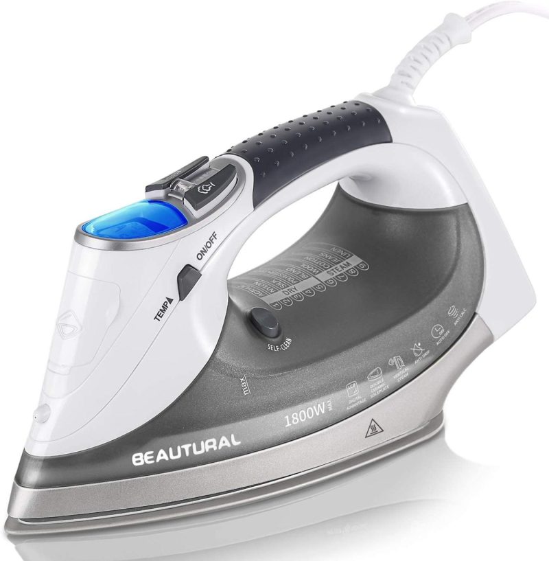 Irons & Steamers |  Beautural 1800-Watt Steam Iron With Digital Lcd Screen, Double-Layer And Ceramic Coated Soleplate, 3-Way Auto-Off, 9 Preset Temperature And Steam Settings For Variable Fabric Home Decor & Cleaning BEAUTURAL