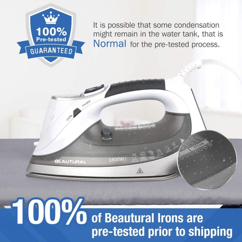 Irons & Steamers |  Beautural 1800-Watt Steam Iron With Digital Lcd Screen, Double-Layer And Ceramic Coated Soleplate, 3-Way Auto-Off, 9 Preset Temperature And Steam Settings For Variable Fabric Home Decor & Cleaning BEAUTURAL