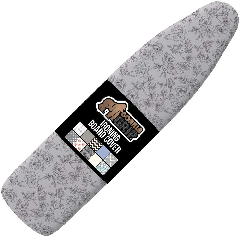 Irons & Steamers |  Gorilla Grip Reflective Silicone Ironing Board Cover, Resist Scorching And Staining, 15X54, Hook And Loop Fastener Straps, Pads Fit Large And Standard Boards, Elastic Edge, Thick Padding, Gray Floral Home Decor & Cleaning Gray Floral