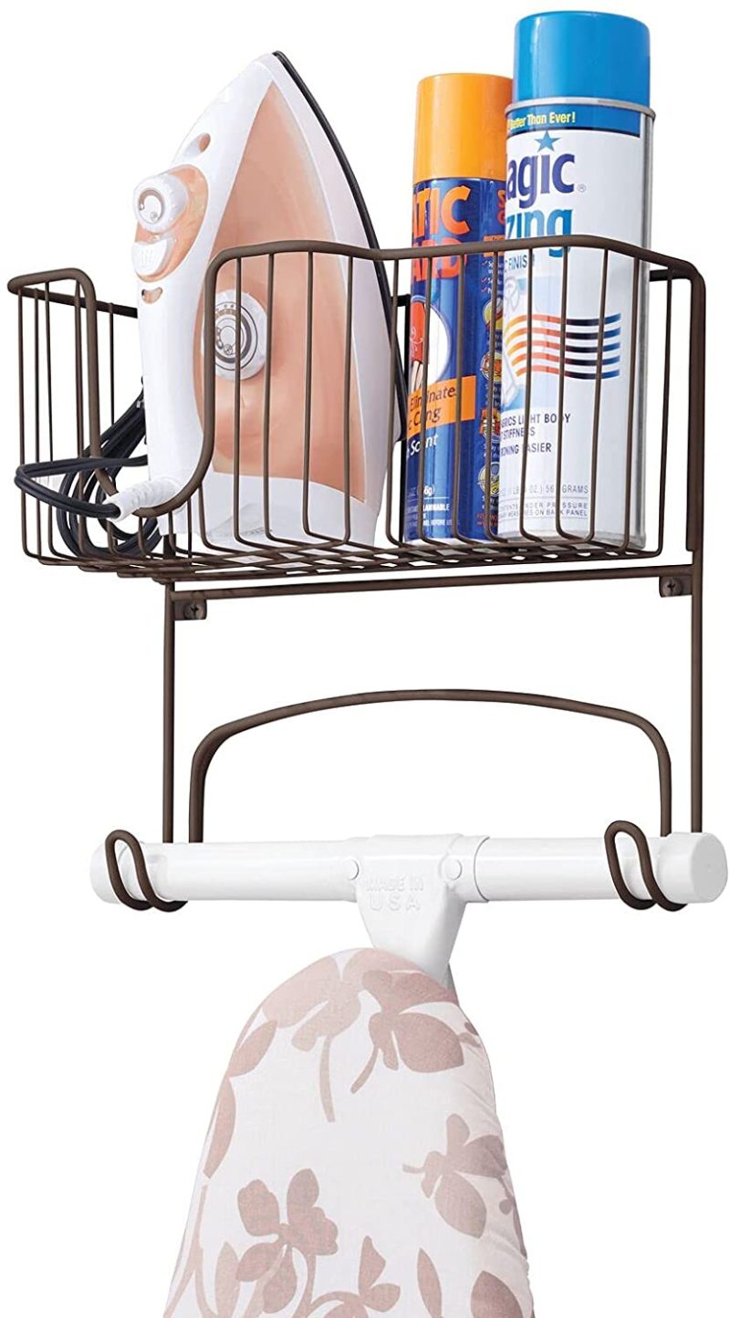 Irons & Steamers |  Mdesign Metal Wall Mount Ironing Board Holder With Large Storage Basket – Easy Installation, Holds Iron, Board, Spray Bottles, Starch, Fabric Refresher For Laundry Rooms – Bronze Home Decor & Cleaning Bronze