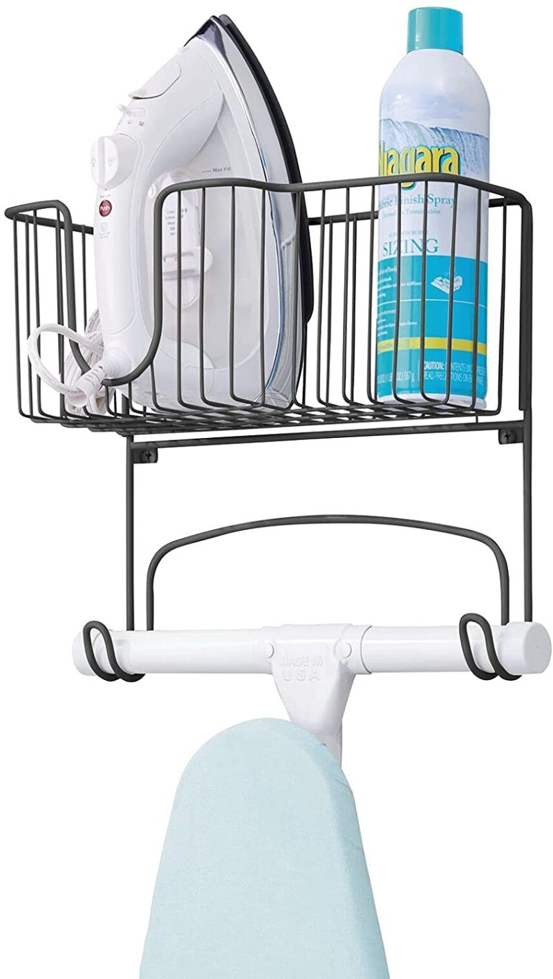 Irons & Steamers |  Mdesign Metal Wall Mount Ironing Board Holder With Large Storage Basket – Easy Installation, Holds Iron, Board, Spray Bottles, Starch, Fabric Refresher For Laundry Rooms – Matte Black Home Decor & Cleaning Irons & Steamers