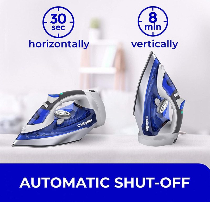 Irons & Steamers |  Mueller Professional Grade Steam Iron, Retractable Cord For Easy Storage, Shot Of Steam/Vertical Shot, 8 Ft Cord, 3 Way Auto Shut Off, Self Clean Home Decor & Cleaning Blue