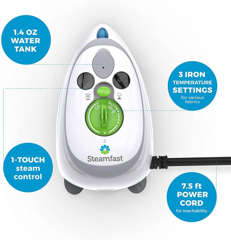 Irons & Steamers |  Steamfast Sf-717 Mini Steam Iron With Dual Voltage, Travel Bag, Non-Stick Soleplate, Anti-Slip Handle, Rapid Heating, 420W Power, White Home Decor & Cleaning Irons & Steamers