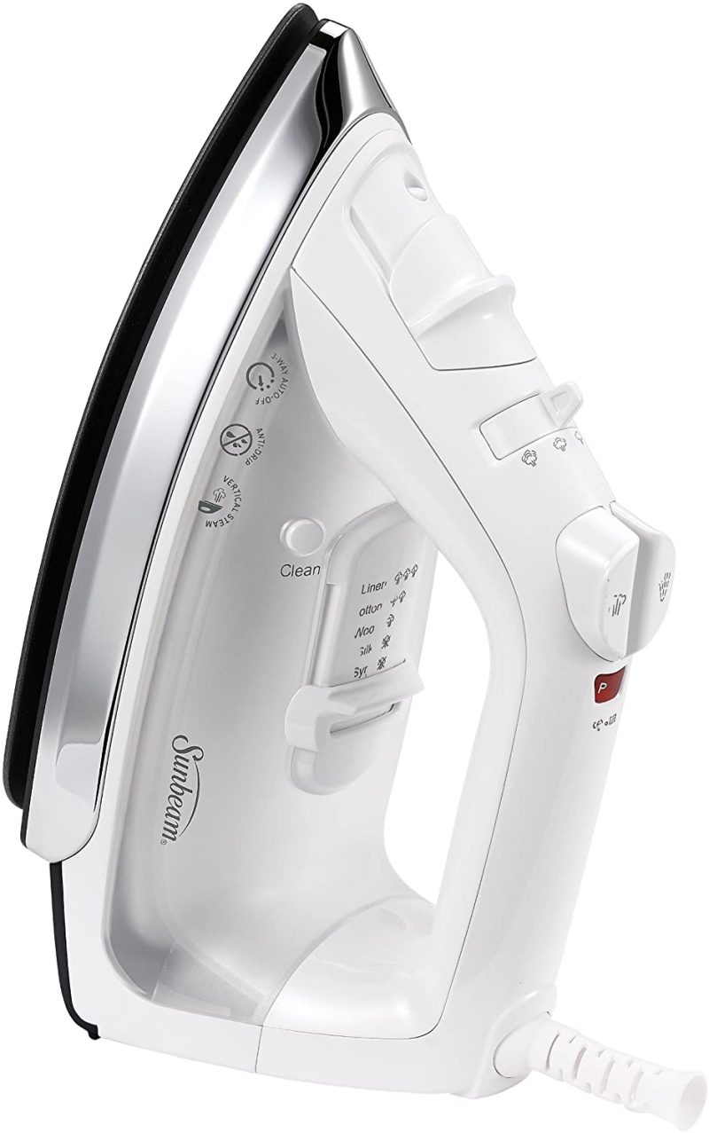 Irons & Steamers |  Sunbeam Classic 1200 Watt Mid-Size Anti-Drip Non-Stick Soleplate Iron With Shot Of Steam/Vertical Shot Feature And 8′ 360-Degree Swivel Cord, White/Clear, Gcsbcl-317-000 Home Decor & Cleaning Iron